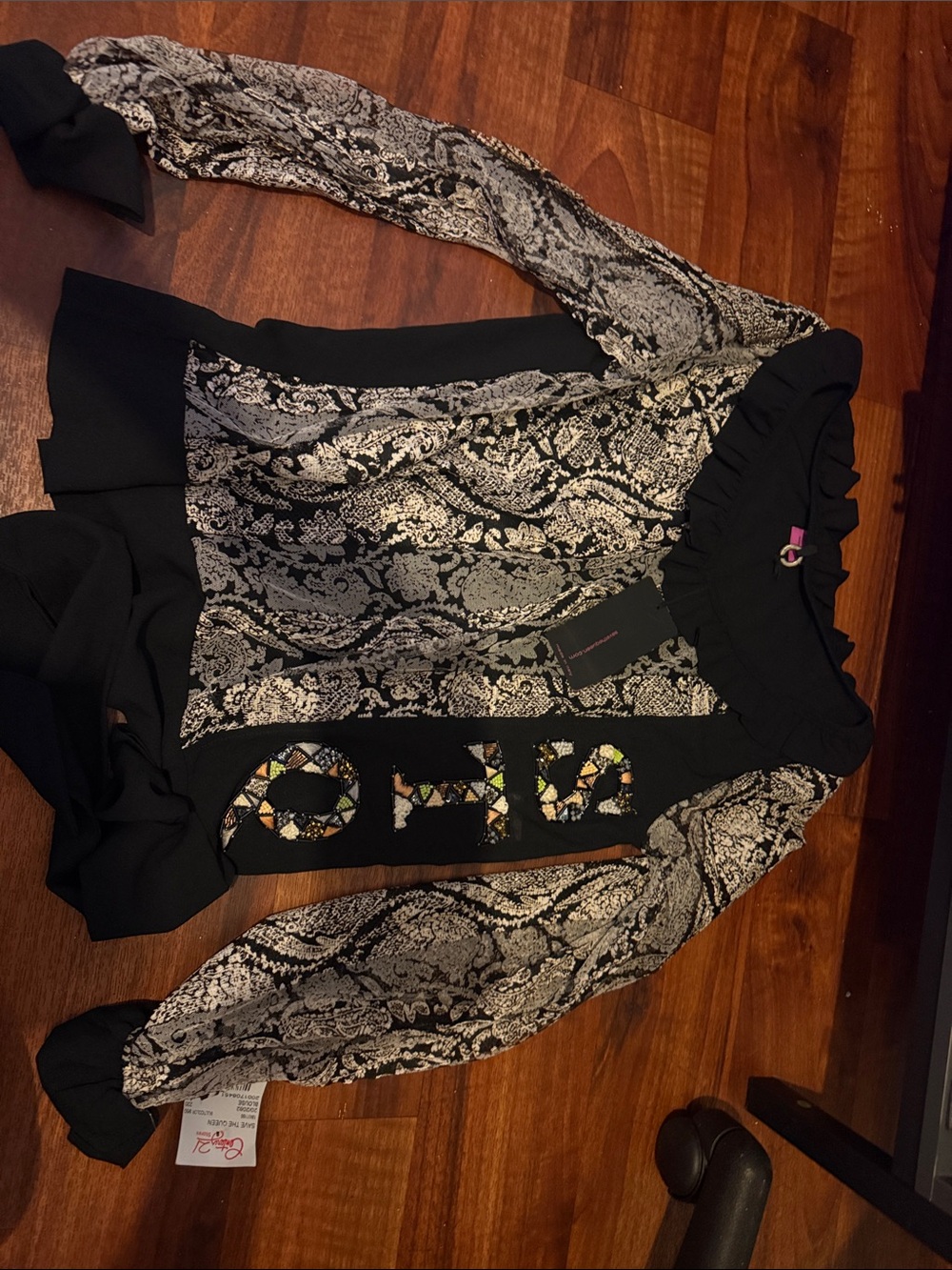 Save The Queen Black and White Paisley Mixed-Media Pullover
